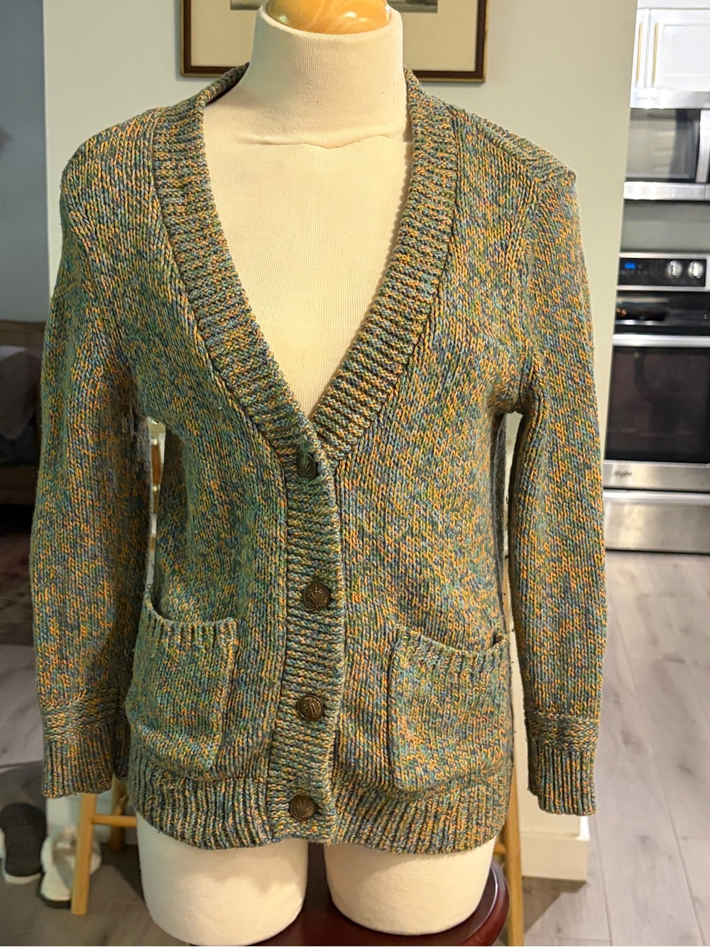 Rag & Bone Cozy V-Neck Button Cardigan Sweater in Multi-Green